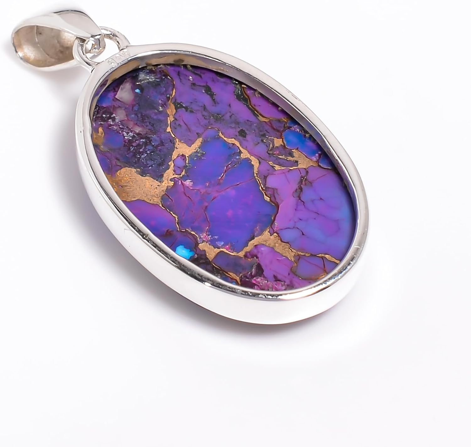 NANDARANI Purple Copper Turquoise Pendant for Women – 925 Sterling Silver Handmade Jewelry, Boho Gemstone Necklace, Unique Gift- Oval Shape - Image 6