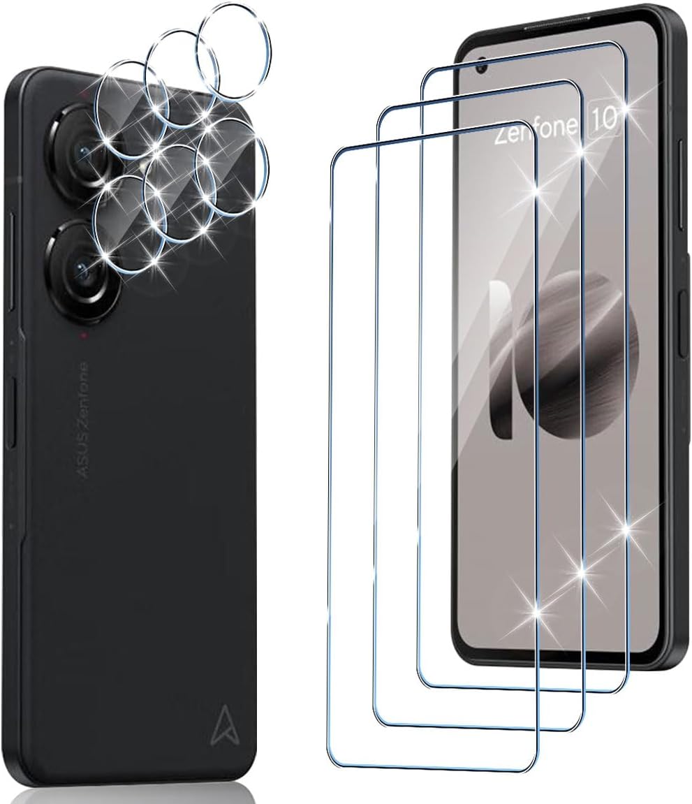 Wonsoso Screen Protector Compatible with ASUS Zenfone 10 for Tempered Glass, Pack of 3 9H Hardness Screen Protector, 3 Pieces Camera Tempered Film, Anti-Bubble, Anti-Scratch, Ultra HD Screen Protector