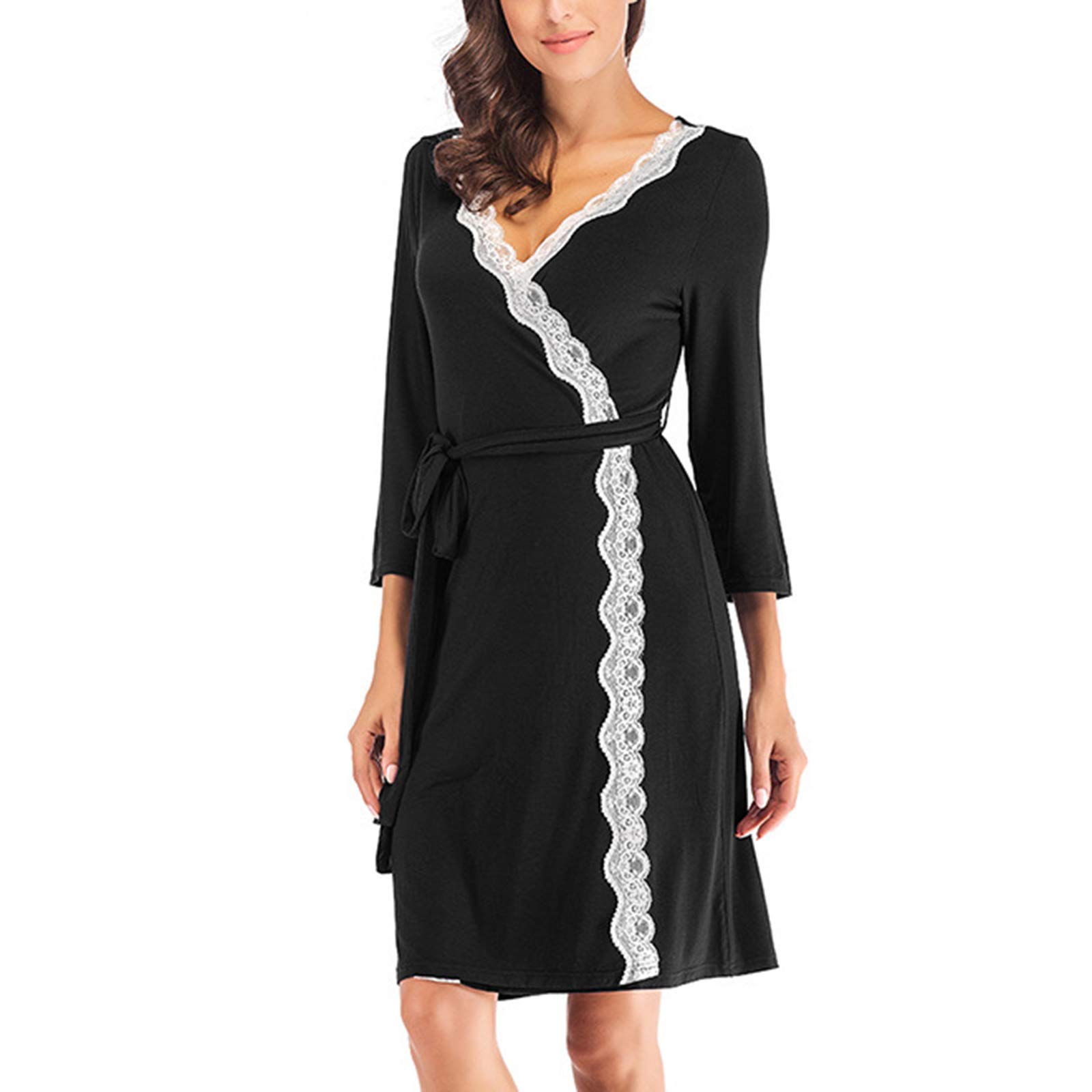 Peignoir pyjama pour femme en modal noir pour des matins cocooning tout en élégance 1XL