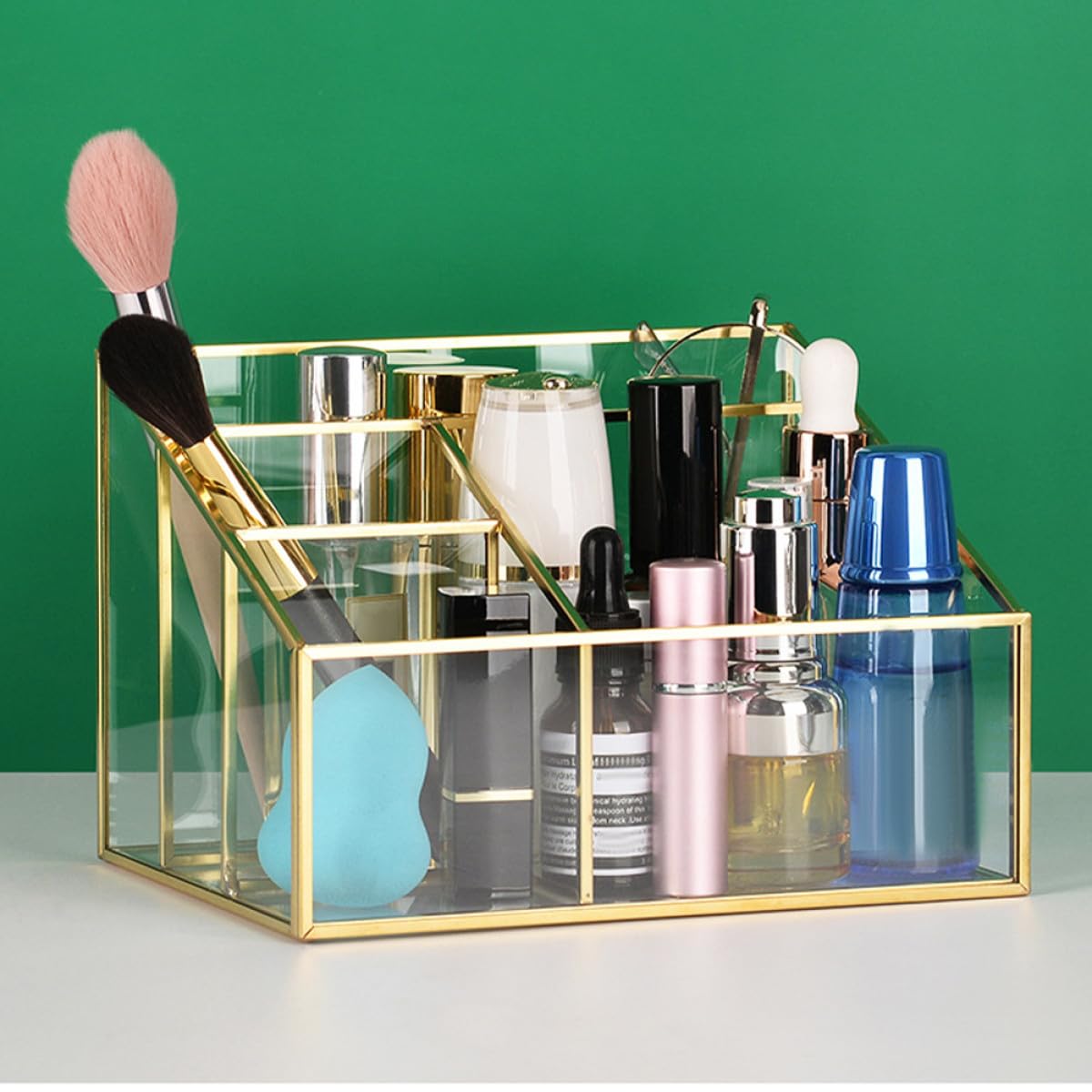 MAGICLULU Organizer e Grande Capacità in Vetro Cosmetici Struttura Rigida Porta Pennelli da Trucco e Rossetti per Camera da Letto e Salone Professionale