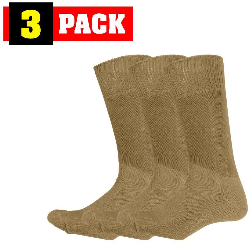 Army Universe Genuine GI Military Tactical Cushion Sole Socks | US-Made Wool Blend Boot Socks (3-Pack), Coyote - L