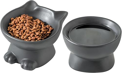 Miniatura 7 de Nihow Cuencos Elevados Inclinados para Gatos: Cuenco Elevado de Cerámica de 5 Pulgadas para Comida de Gato para Proteger la Columna Vertebral de las