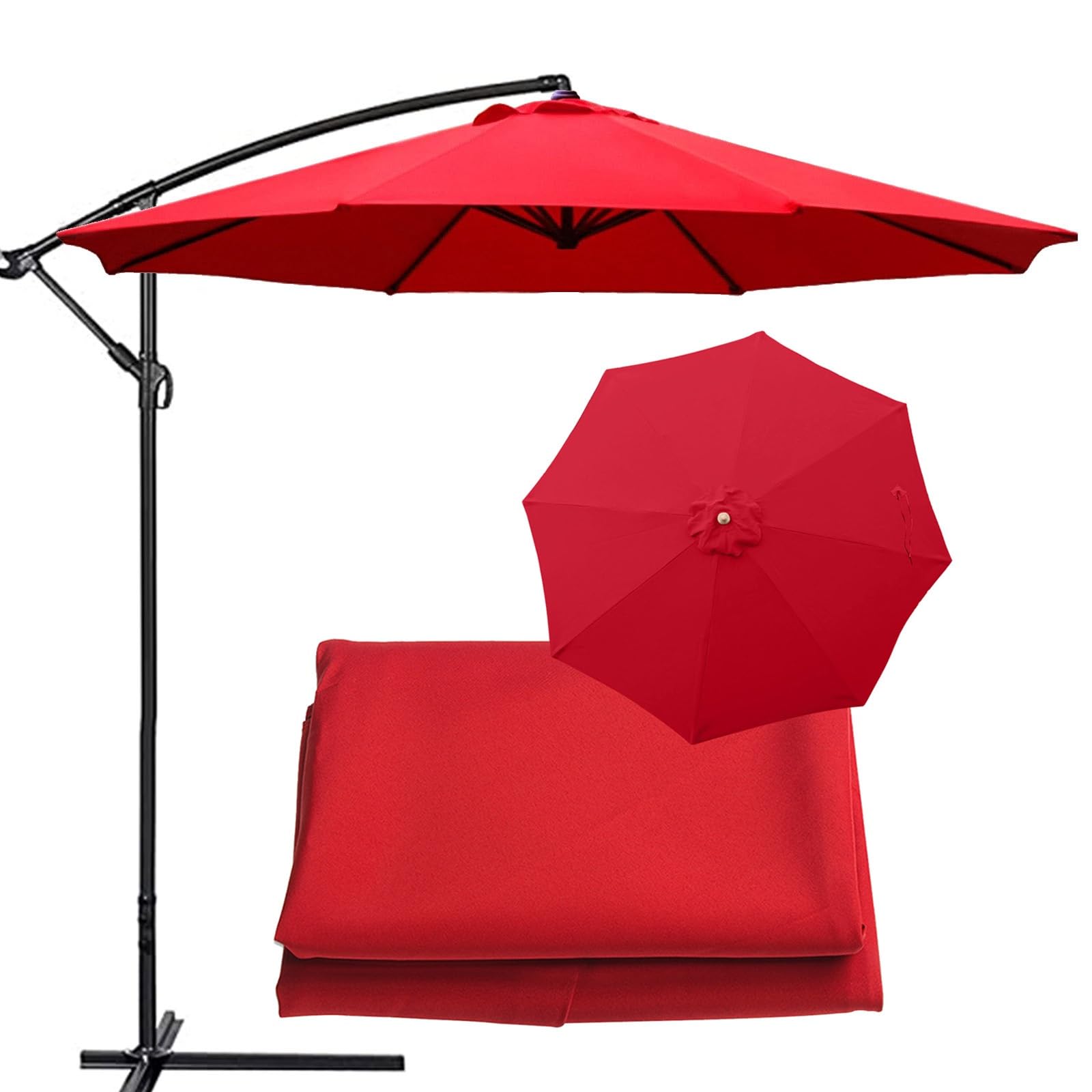 Garden Replacement Parasol Canopy 9ft 10ft 6 Arms 8 Arms Patio Umbrella Replacement Fabric Cover, Umbrella Top Replacement Cloth, For Standard, Cantilever & Balcony Parasols(Thickness:Red,Size:10ft-8A