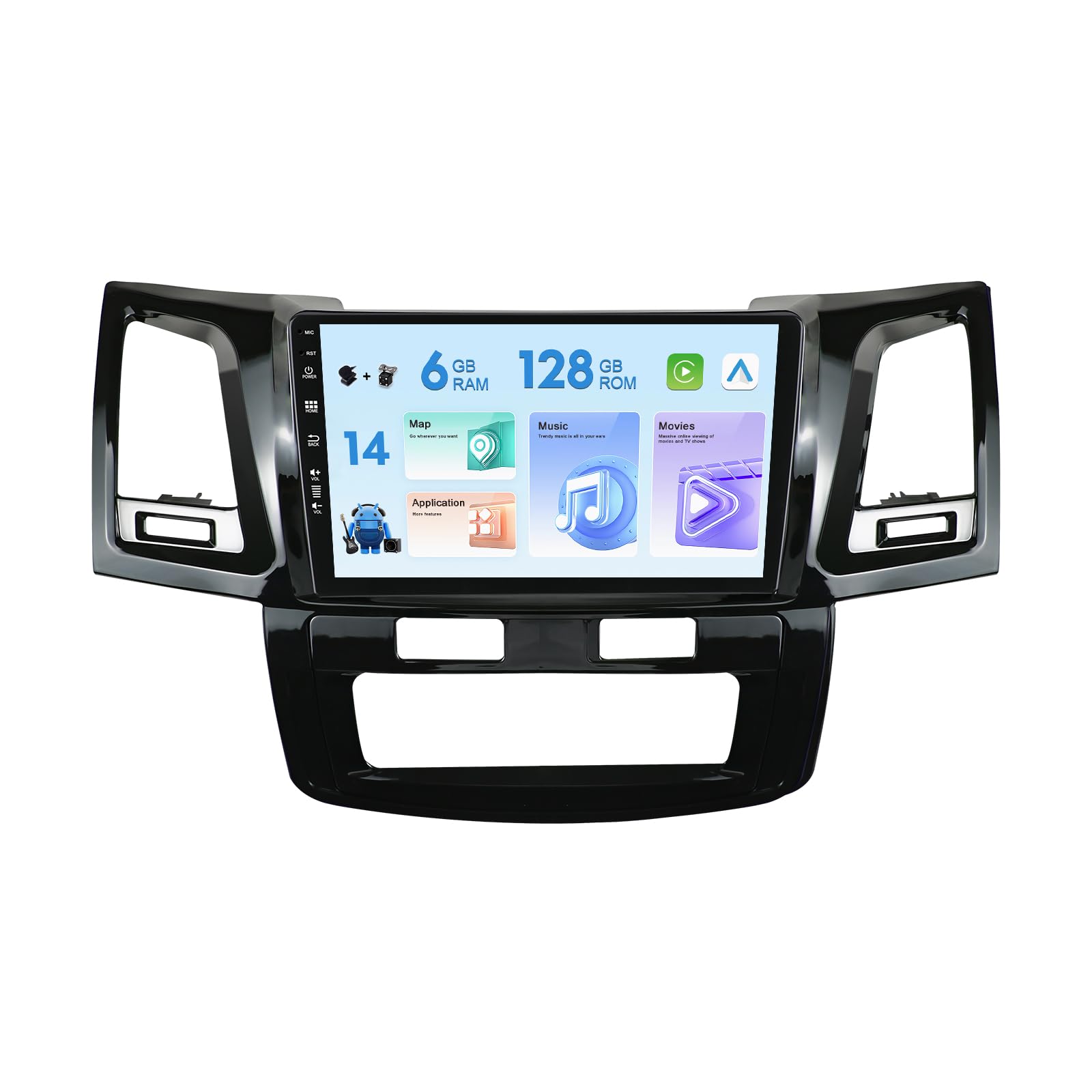9" IPS 2 Din Android 14 Car Radio Suitable For Toyota Hilux/Fortuner/Revo/Vigo 2005-2014 - [6G+128G] - [Built-in Carplay+DSP+GPS Navi ] - Free Camera+Mic - SWC 4G WiFi AUX DAB Head Unit