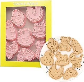 8 Pieces Cute Baby Shower Cookie Cutters Plastic Newborn party Cookie Stamps Cookie Mould Press Baby Shower Cookie Mould S...