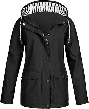 OIOLOYJM Yellow Rain Jacket Womens Waterproof with Hood Light Weight Jackets for Women Casual Fall Winter Plus Size Raincoat
