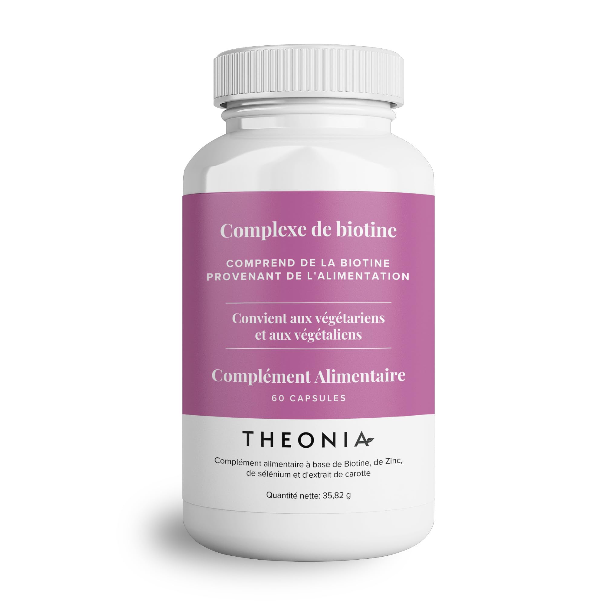 Theonia Supplément complexe de biotine - avec biotine, sélénium et zinc - Soutient les cheveux, les ongles et la peau - Végétalien, sans OGM - 60 capsules