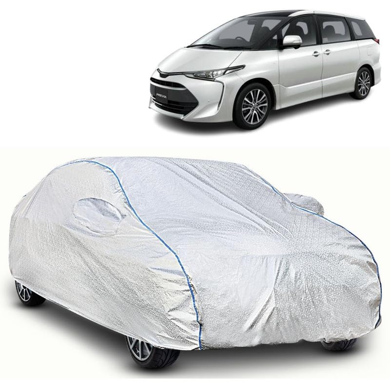 Kerwa Waterproof Car Cover Compatible with Toyota Previa, Dust, UV & Scratch, All-Weather Proof Full Body Cover, Metallic Silver with Blue Lining, Triple Stitched Elasticated Bottom with Mirror Pocket