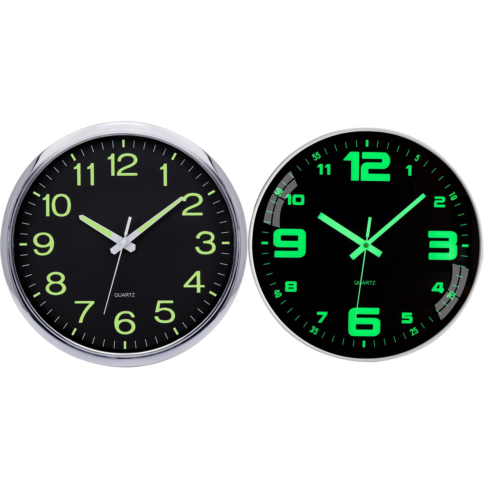 Warminn Wall Clock 12 inch Luminous Battery Operated Silent Non-Ticking Glow in The Dark Clocks Analog Small Night Light Up Neon Digital Clocks for Living Room Bedroom Kitchen Bathroom Home Decor
