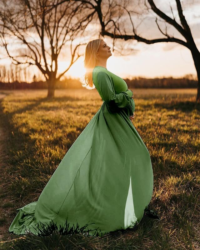 Dedysler Maternity Gown Dress for Photoshoot Long V Neck Photography with Split Soft Breathable Maxi Baby Shower Pregnancy - Image 6