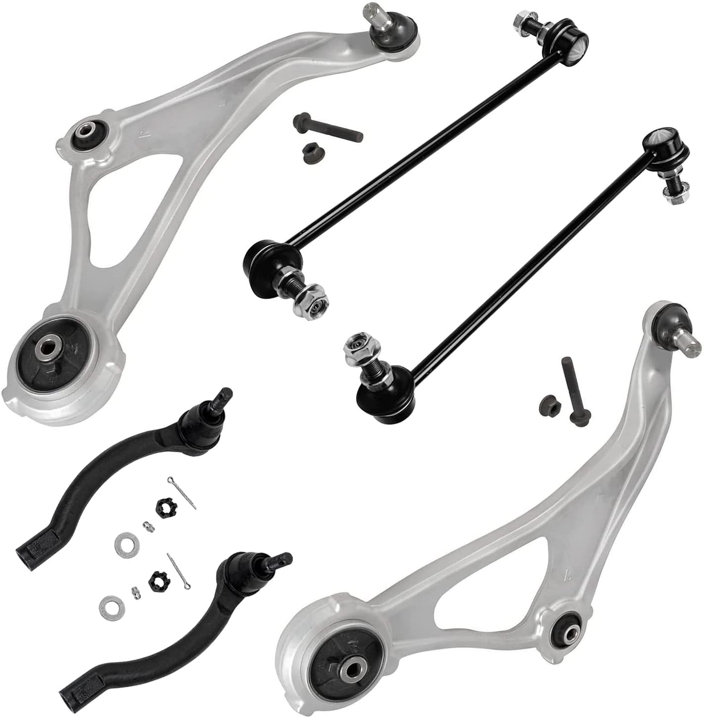 6pc Front Lower Control Arms Sway Bar Links Outer Tie Rods Suspension Kit