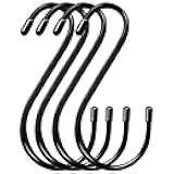 6 Inch S Hooks 4-Pack Large Closet S Hooks for Hanging Plants, Jeans, Pans, Black, Vinyl Coated Steel Metal Rubber