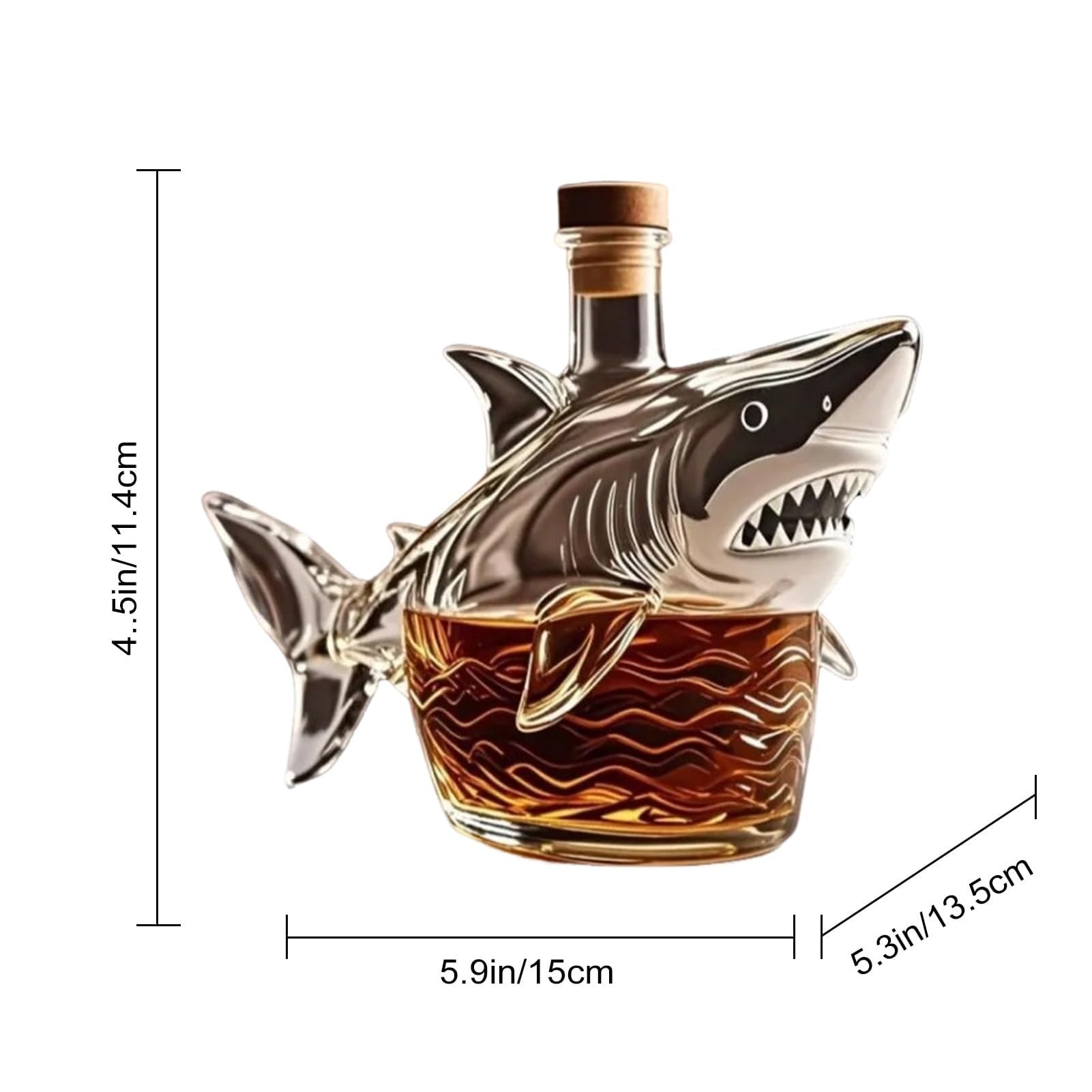 300ML Decantador Whisky Arte Escultura - Con Copa De Vino De 2/4 De Tiburón, Esculturas Decorativas De Botellas De Vino Con Diseño De Tiburón Tallado En 3D, Decantador De Whisky(Shark+2 cups)
