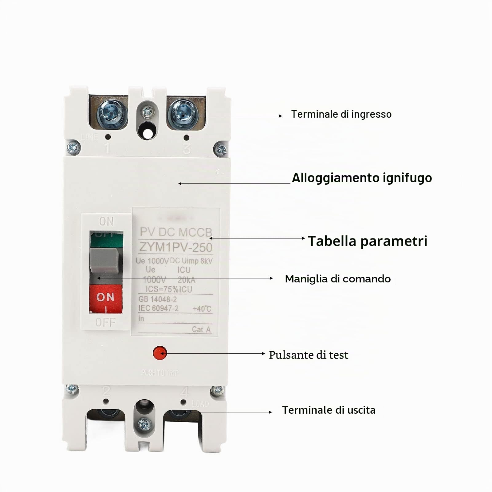 Interruttore Automatico 200A MCCB Interruttore di Protezione Batteria Solare 2P DC 1000V Accessori Professionali