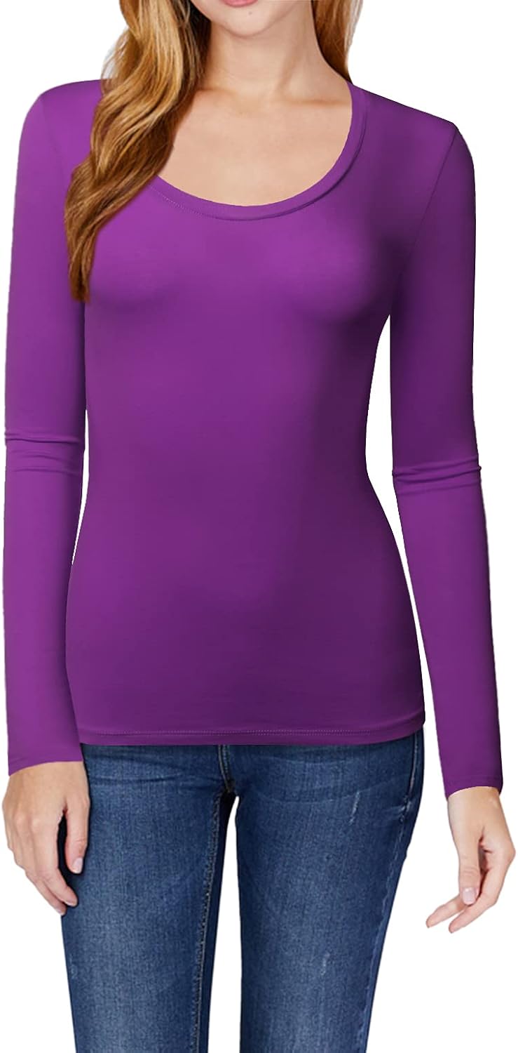 STARJJ Womens Basic Active Strethcy Cotton Slim Fit V-Neck & Scoop Neck Long Sleeve T-Shirt Top (S-2XL) - Image 4