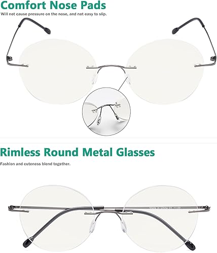 Miniatura 5 de Eyekepper Gafas progresivas sin marco multienfoque para lectores con filtro de luz azul, redondas, retro, lentes de lectura para hombres y mujeres,