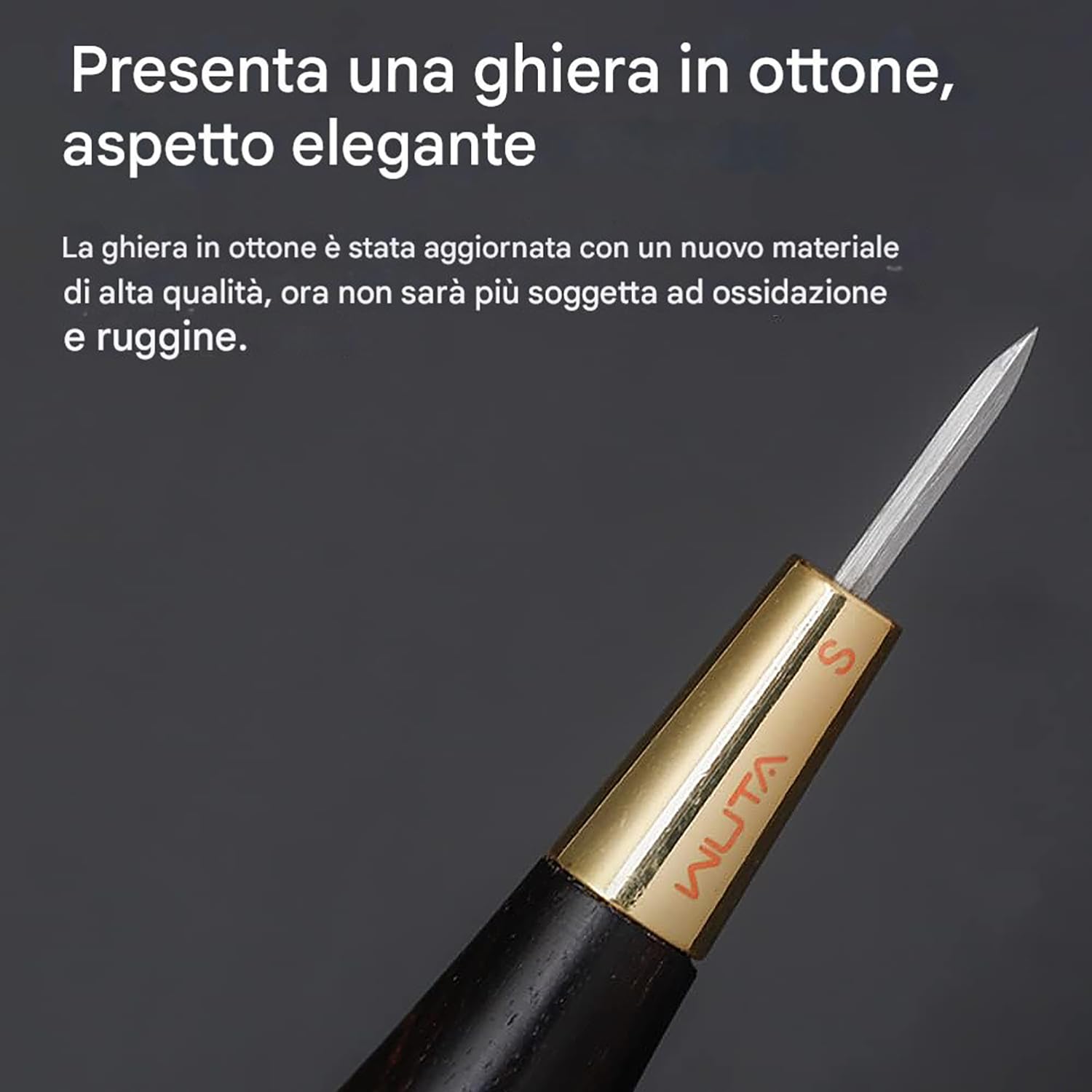 WUTA Punteruolo, ebano Blackwood & ottone punteruolo cucito, strumento in pelle per la lavorazione della pelle di cuoio(S+M+L)