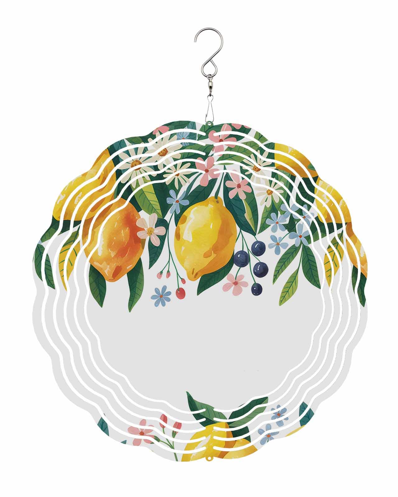 Summer Wind Spinners, Vintage Lemon Flower Hanging Wind Spinners for Yard and Garden 3D Stainless Steel Metal Sculptures Crafts Ornaments 10 Inch