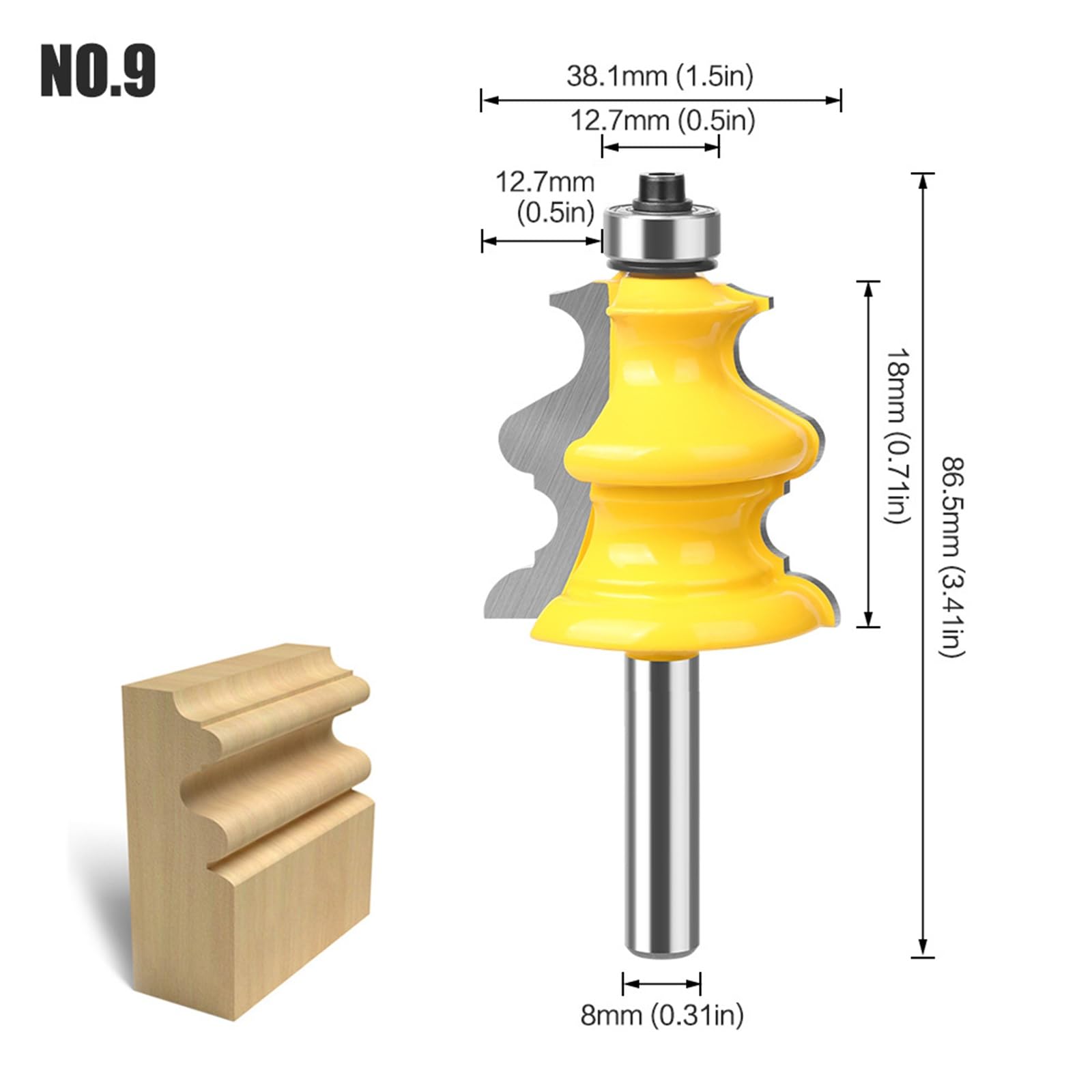 MACHSWON Architectural Molding Router Bit 8mm Shank 38.1mm Cut Diameter 18mm Cut Length Tongue and Groove Router Bits Ball Bearing Fish Shaped Slotting Woodworking Milling Router Cutter Tool - Image 2