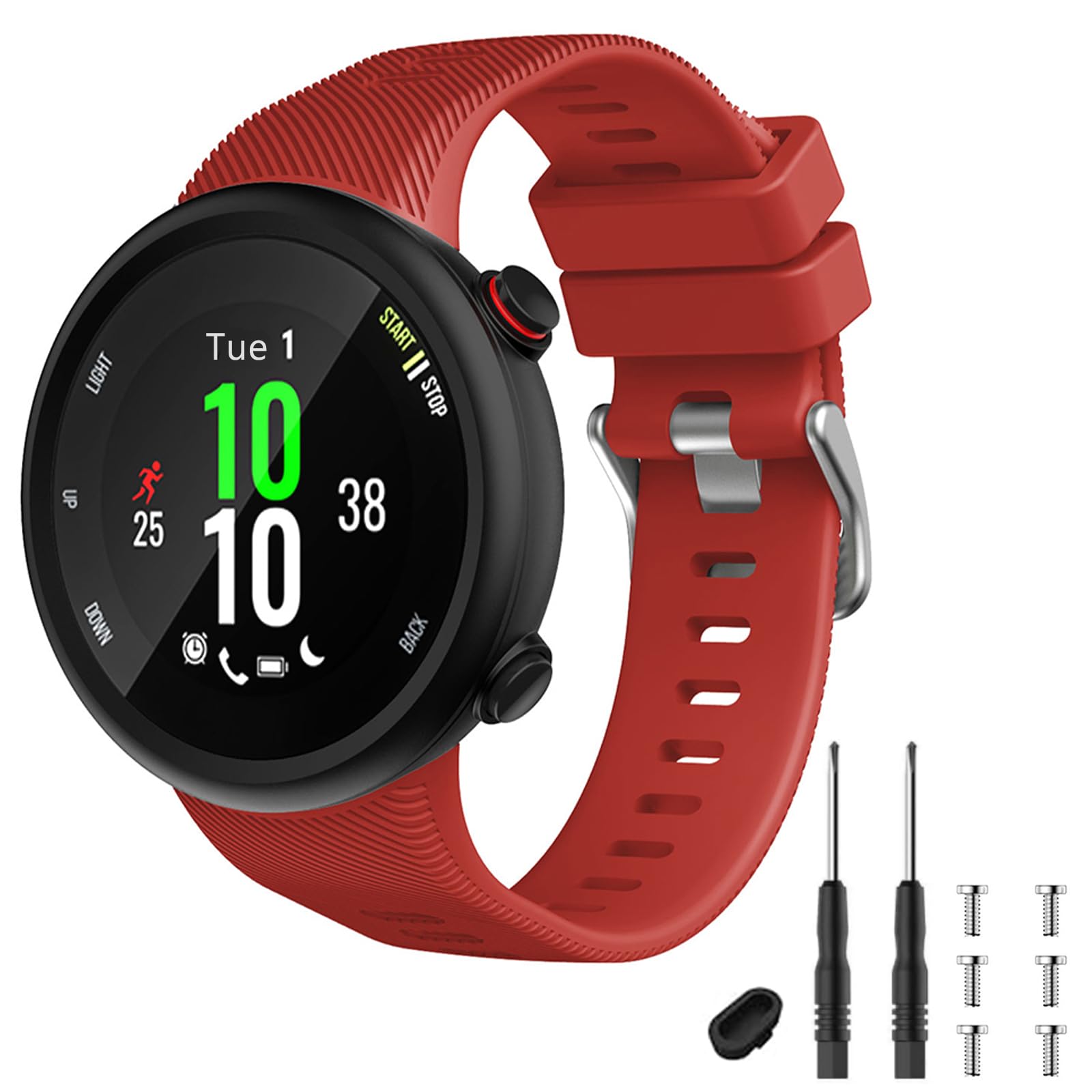 TopPerfekt Strap Compatible with Garmin Forerunner 45s, Sport Silicone Wristband Arm Band Replacement Bracelet for Forerunner 45s (Red Silver Buckle) — image 1