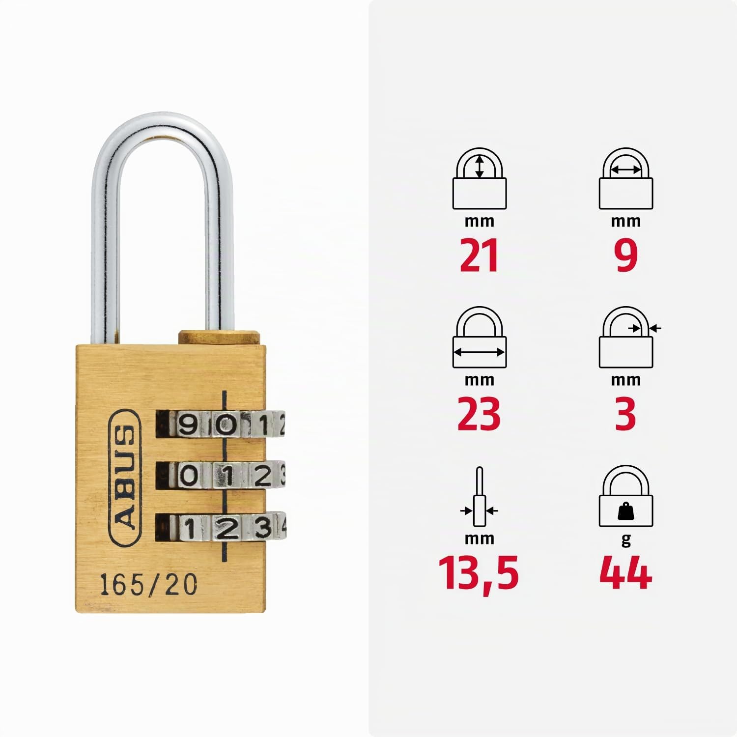 ABUS Zahlenschloss 165/20 - Vorhängeschloss aus Messing - 2er Set - mit individuell einstellbarem Zahlencode - Kofferschloss / Spindschloss - ABUS-Sicherheitslevel 3