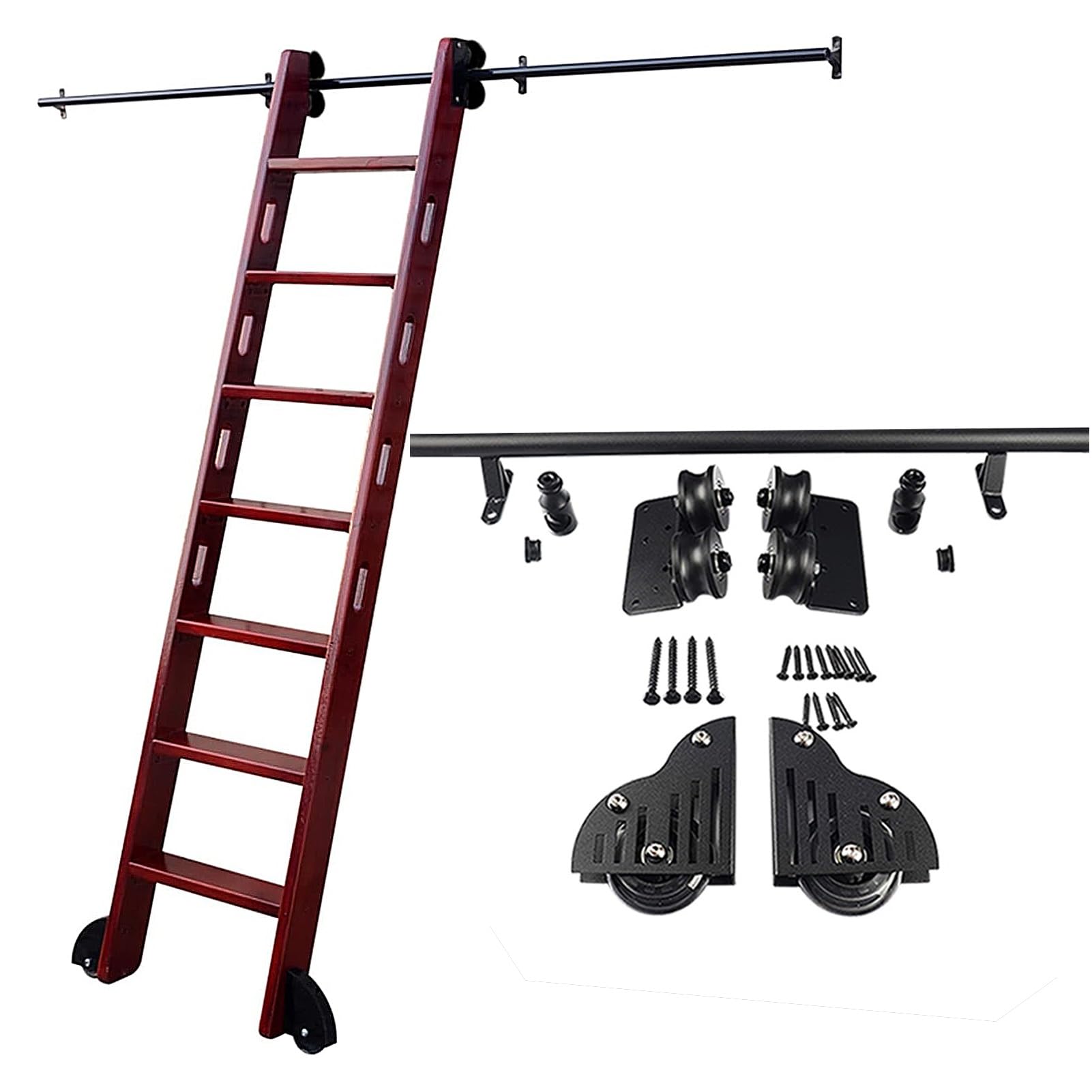 GHFXSCV 3.3ft- 20ft Rolling Library Ladder Hardware Kit, Sliding Ladder Library Full Set Hardware Rolling Track Rail with Floor Roller Wheels (No Ladder), Mobile Ladder Tracks Kit(6.6ft/20