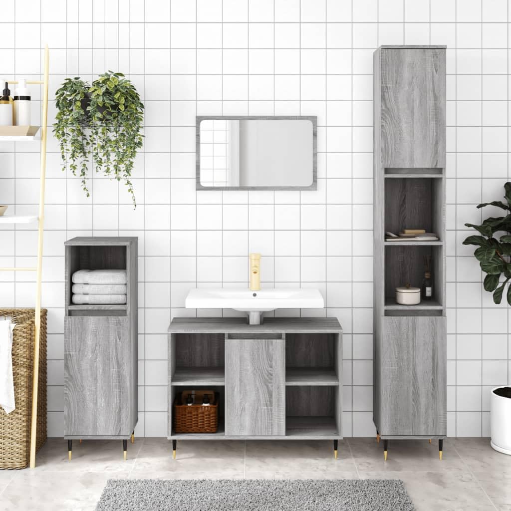 Muebles de baño de 3 piezas en gris Sonoma para organizar tu hogar con estilo
