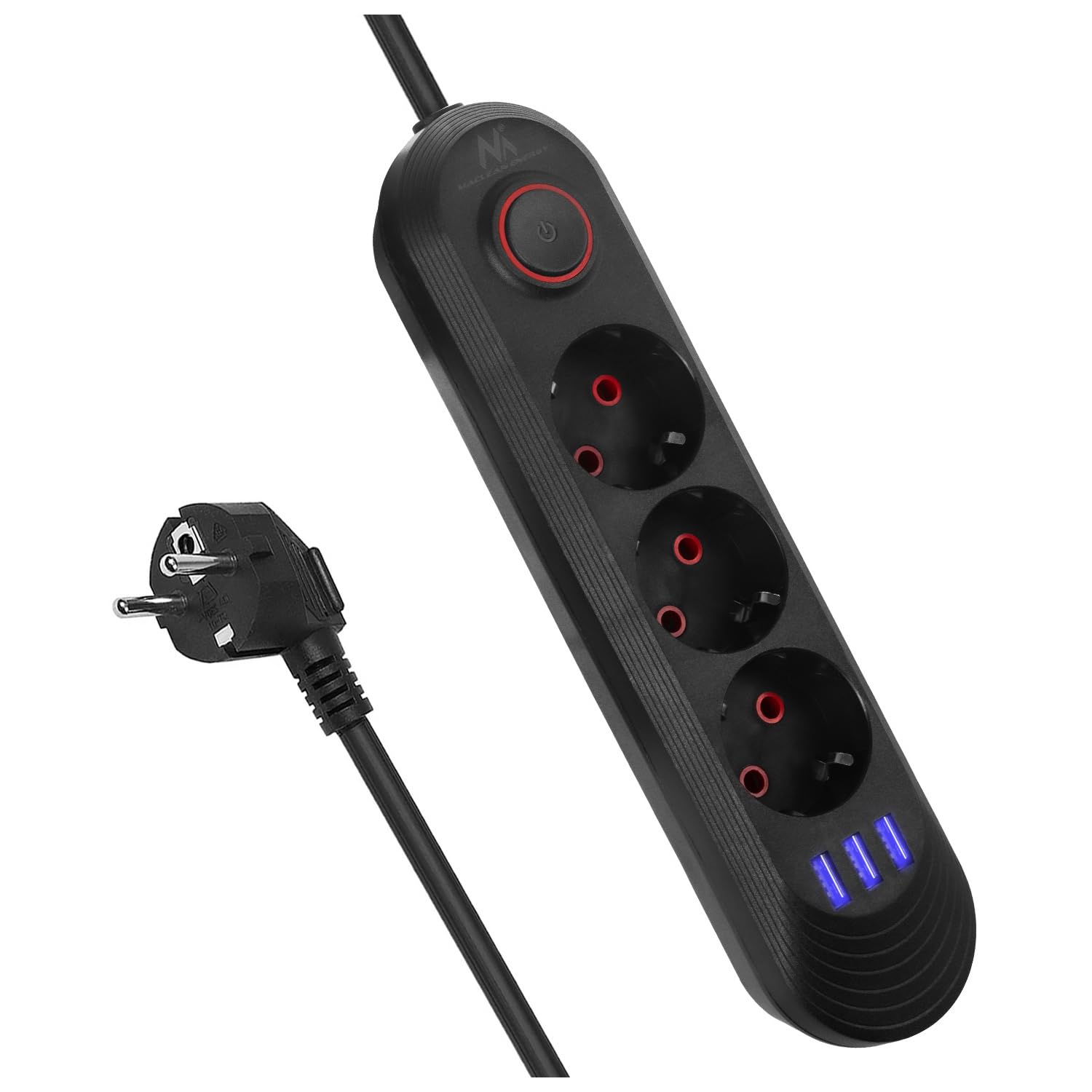 Maclean Schwarz Mce394/Mce395 Steckdosenleiste | Usb 2500W 1,5M | Kompakt Mit Schalter, Beleuchtete Usb-Anschlüsse 45° | Wandmontage (, 3 Anschlüsse)