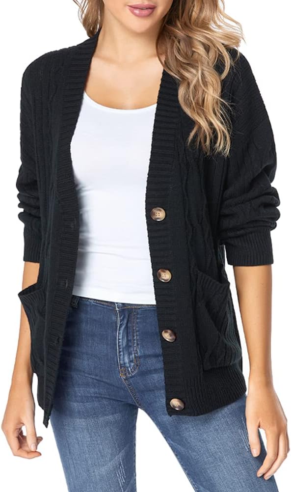 Fuinloth Women’s Cardigan Sweater, Oversized Chunky Knit Button Closure with Pockets