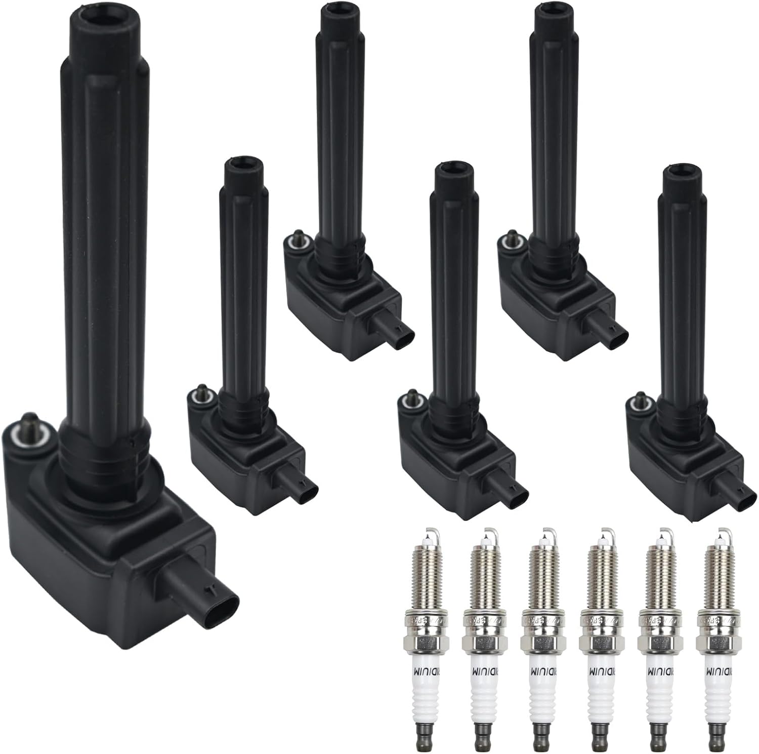 Ignition Coil Pack Iridium Spark Plugs UF648 Compatible with Chrysler 200 300 Dodge Challenger Avenger Jeep Grand Cherokee Wrangler Volkswagen Routan 3.2L 3.6L Sets of 6