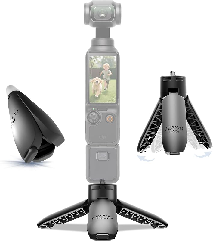 Mini trípode con apertura automática 0,01S para DJI Osmo Pocket 4P/4/3 e Insta360 Luna Ultra | LEEKAI PX01 Soporte y agarre de escritorio automático con tornillo de 1/4 "para Action 6/5 Pro/4/3, Insta360 X5/X4/X3, Gopro, Xtra Muse