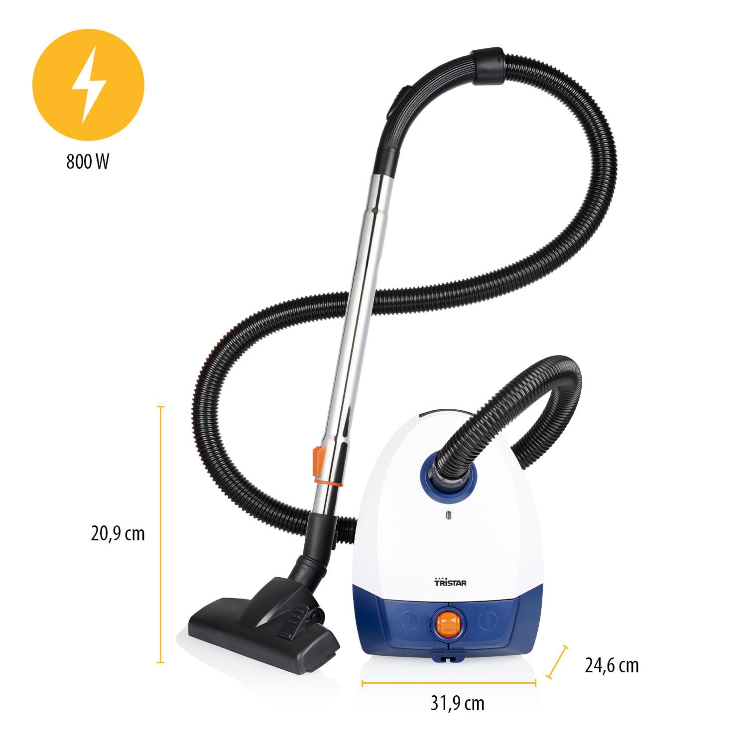 Tristar Aspiradora con Bolsa, 1,5 L, 800 W, Enrollador Automático de Cable, Tubo Telescópico, Cepillo Multiuso, SZ-2320