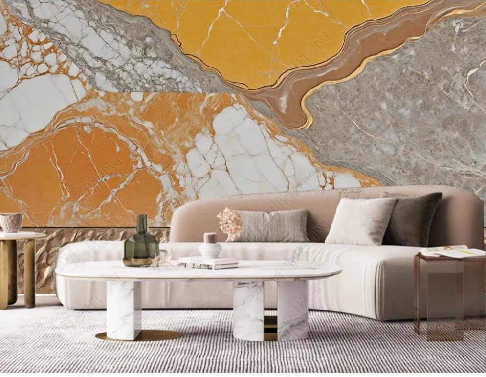 Papier peint panoramique marbre orange pour salon moderne et tapisserie photo deco