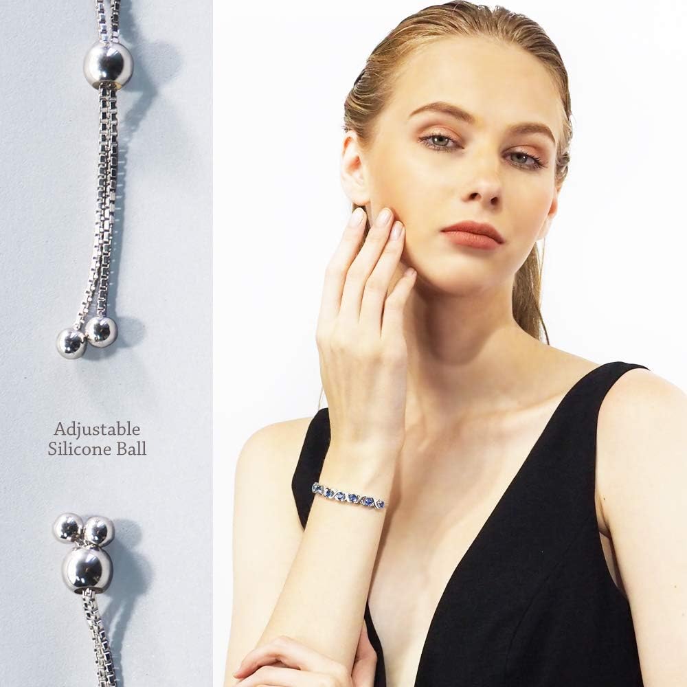 Birthstone Bangle Bracelet, Birthstone Bracelets for Women with 8 Round Stones, 925 Sterling Silver Adjustable - Image 5