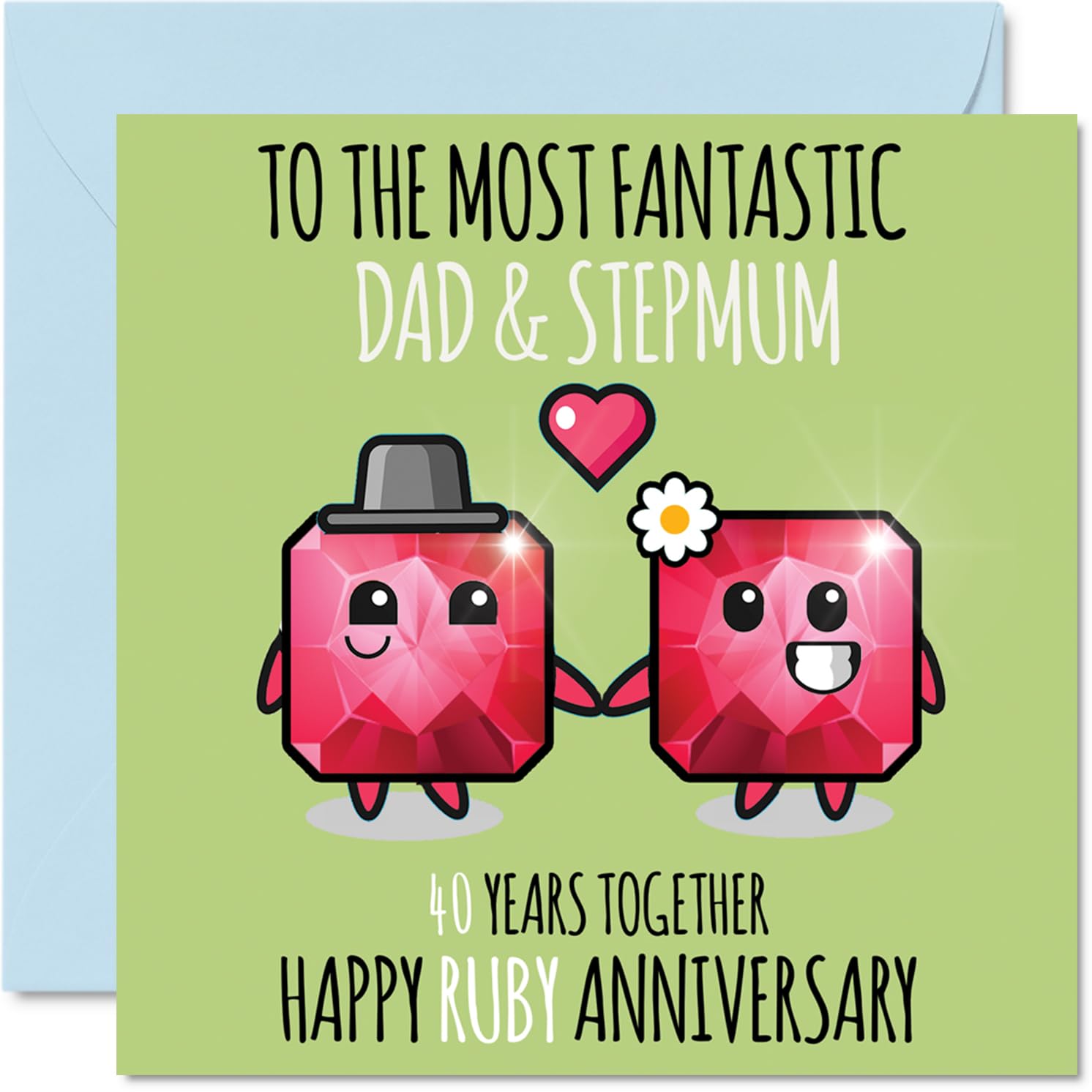 Cute Ruby Anniversary Card for Dad & Step Mum - 40 Years Together - Happy 40th Wedding Anniversary Cards for Step Mum Dad, 145mm Greeting Cards Anniversaries
