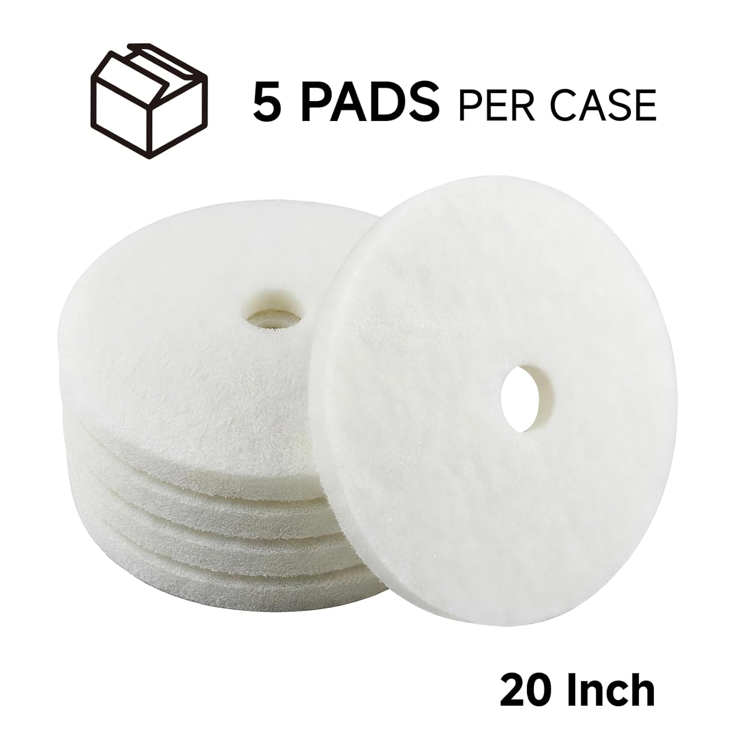 20” White Polishing Floor Pad, Non-Abrasive Commercial Pad for Scrubber & Buffer & Other Floor Machines, Extra Thick ≥2.3cm Soft Fiber Design, Light Polishing for Vinyl Marble Terrazzo (5-Pack)