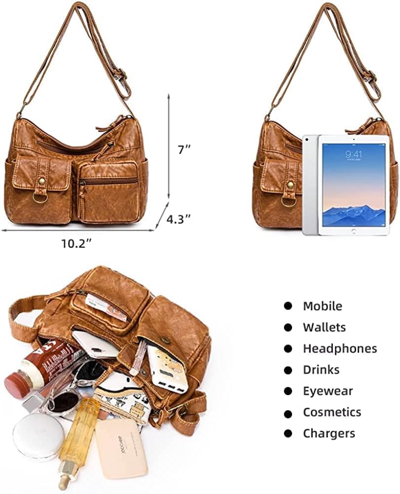 LESSO Shoulder Bag for Women Multi Pocket Crossbody Purse Soft Leather Handbag Large Capacity Messenger Satchel