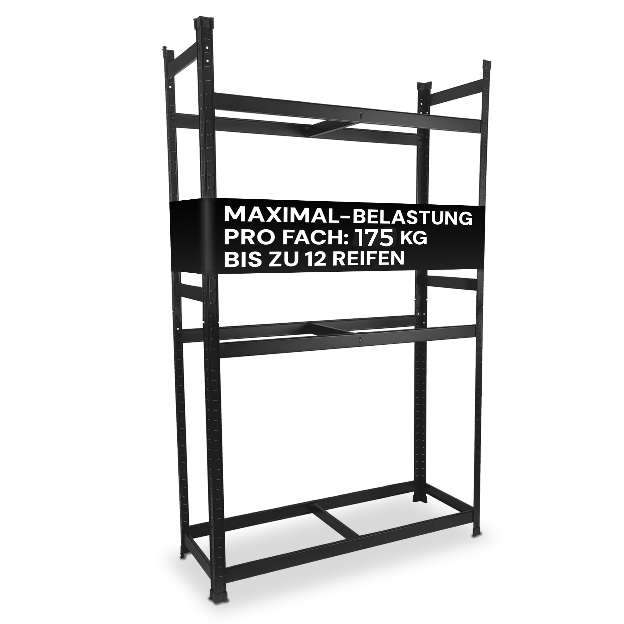 ALL Premium Reifenregal 12 Reifen 180x110x40cm schwarz, 175kg Traglast, Reifenregal 8 Reifen Reifenständer und Reifenhalter, Felgenbaum Garagen Zubehör für Lager & Garage