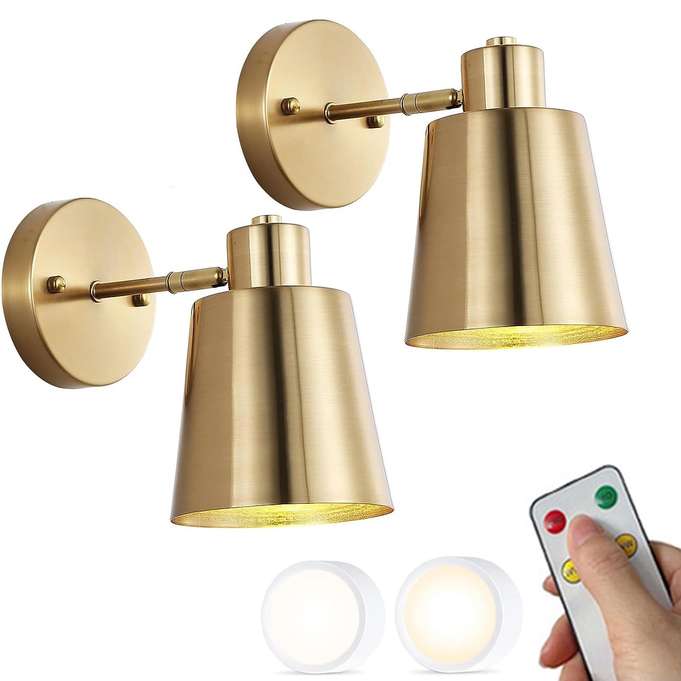 Applique da parete in stile Mid-Century Modern, set da 2, a batteria, senza fili, con telecomando, lampadina LED ricaricabile, lampada wireless per camera da letto, testiera del letto, soggiorno, ner