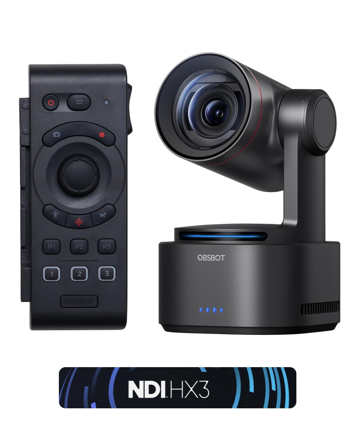 OBSBOT Tail 2 (NDI Attivato) Combo con Telecomando, PTZR Camera 4K@60FPS, Pro AI Tracking, 1/1.5" CMOS, 50MP, Zoom Ottico 5X, Zoom Ibrido 12X, Uscita SDI/HDMI/IP/USB 3.0, Live Streaming, Conferenze