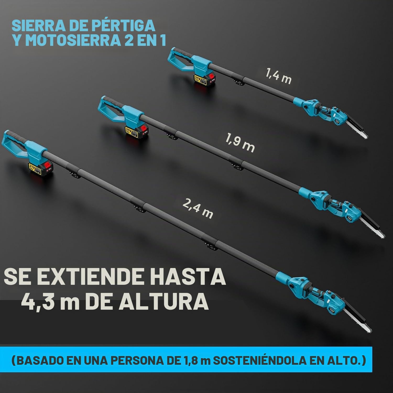 Mini Motosierra De 8 Pulgadas Y Tijeras EléCtricas De Podar A BateríA; Juego De Herramientas De JardíN 4 En 1, Con 2 BateríAs De 4,0 Ah, Barra Extensible De Hasta 4,2 M, Motor Sin Escobillas, Podadora