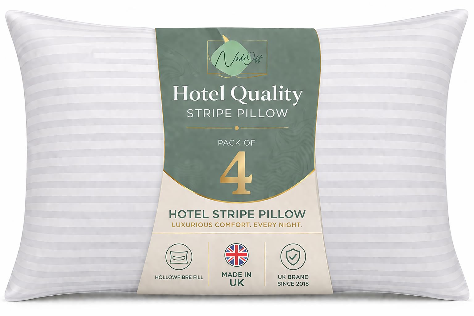 Ultra Bounce Pillows 4 Pack – Bed Pillows with Hollowfibre Filling for Side and Back Sleepers – Anti Allergy, Hotel Quality with Egyptian Stripe, Supportive & Comfortable Sleep