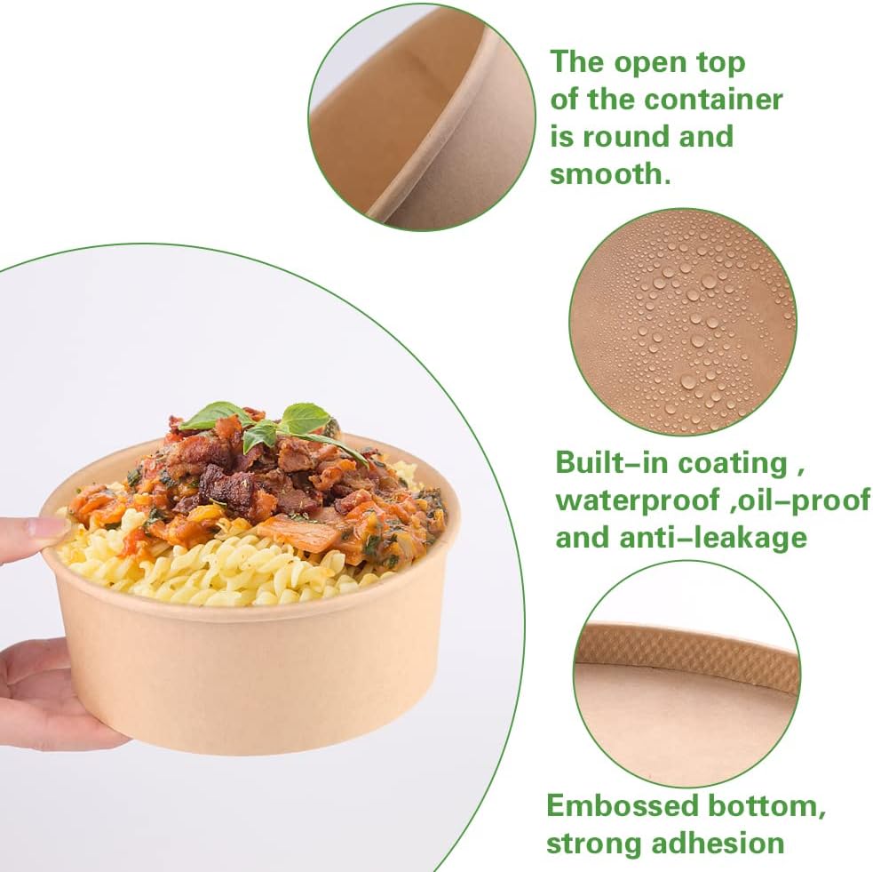 Large Kraft Bowls 37oz 50Pcs, Disposable Paper Salad Bowls with Lids, Round Paper Food Containers for Meal Prep Takeout Dinnerware