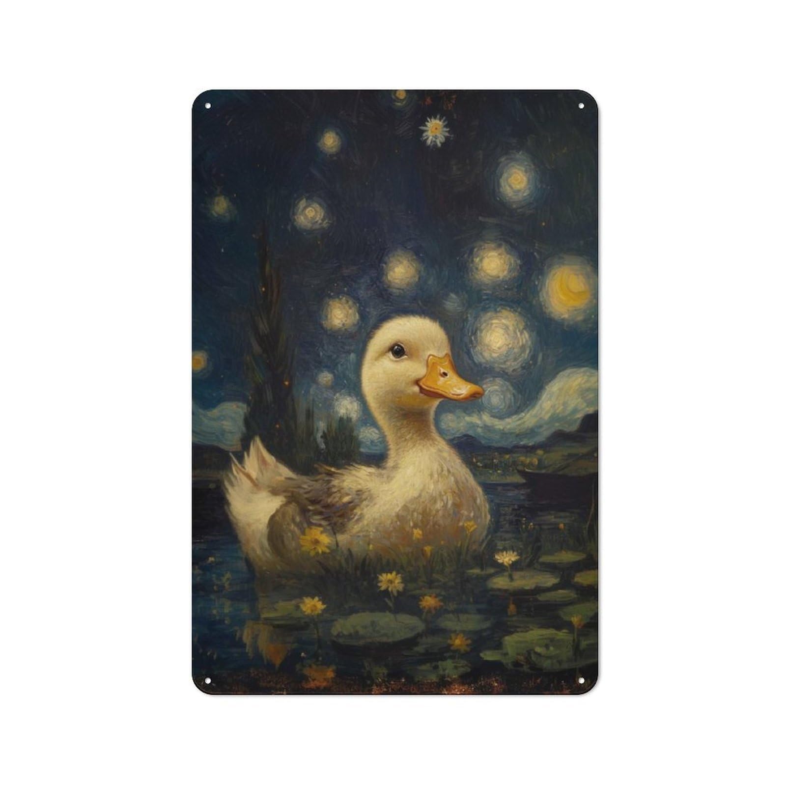 Junmoney Duck In Starry Night Retro Metal Plaque 30X20cm Featuring Bistro Wall Plaque For Bakery, Diner, Cafe Or Family Room