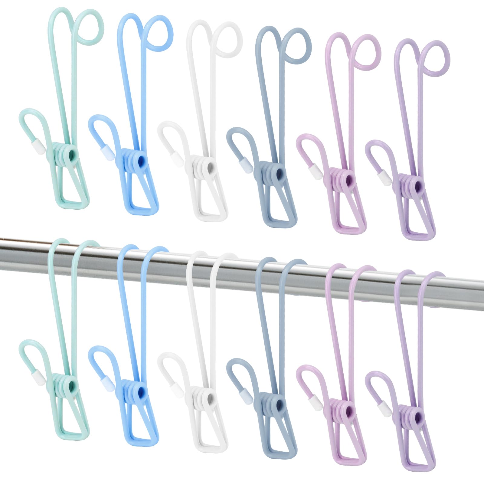 Modixun 12 Pack Clothes Pins with Hooks, Hanging Clips Anti Rust Metal Laundry Hooks, Multifunctional Hanger Clips for Towels Socks Outdoor Clothesline Closet
