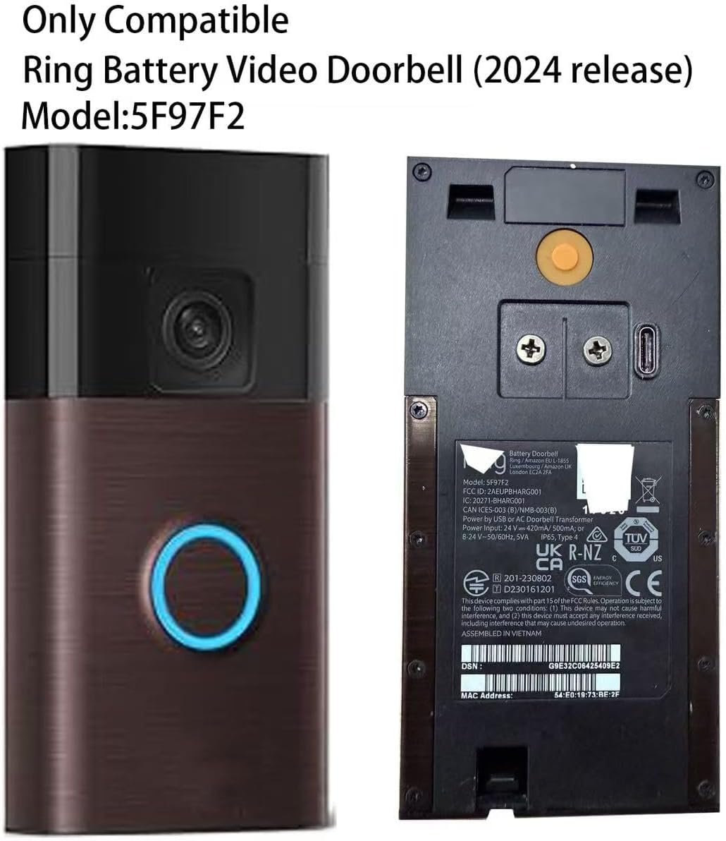 Solar Charger 5W Compatible with All-New Ring Solar Charger for Battery Doorbell ，Only for USB-C Port Video Doorbell (White)