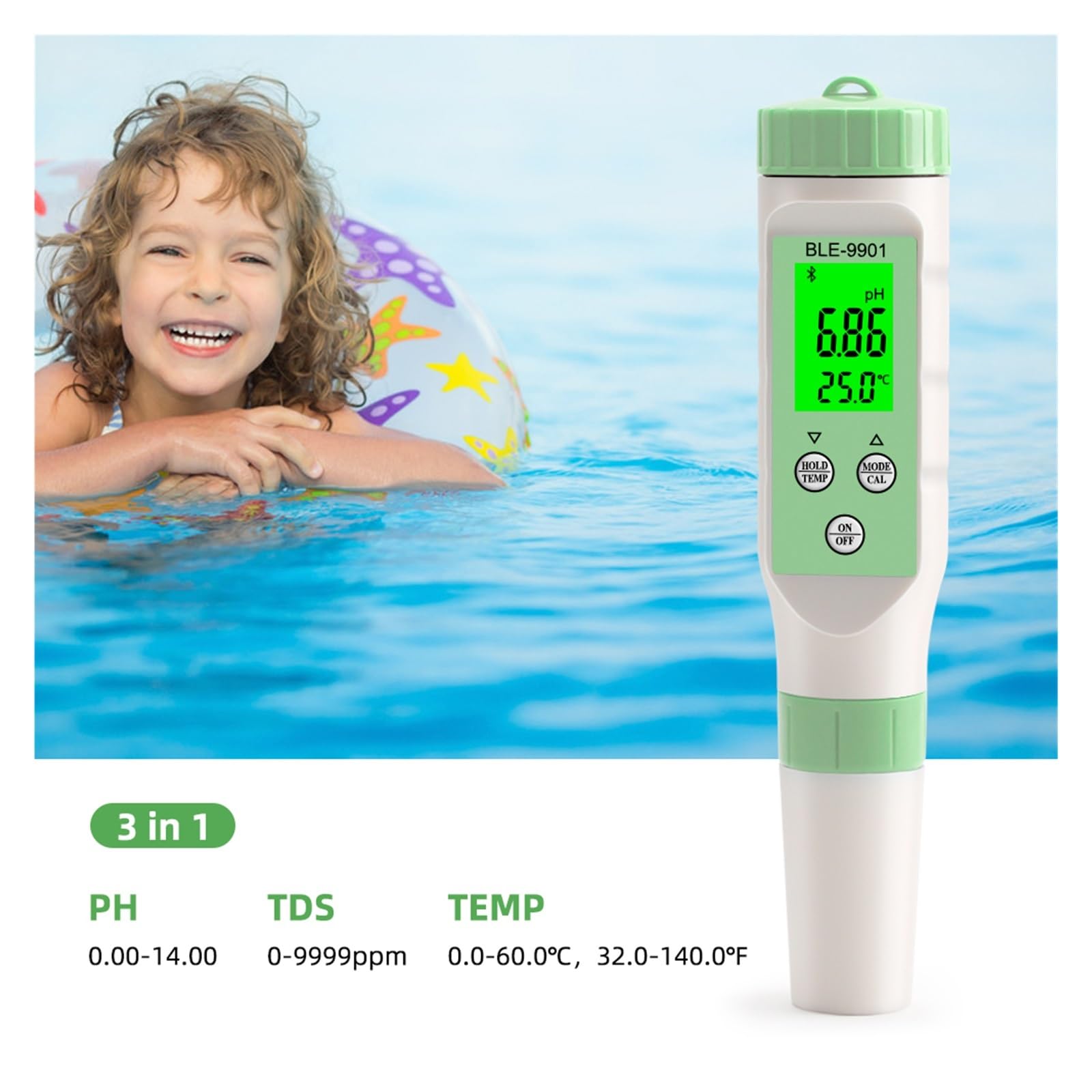Tester PH Acqua Qualità PH EC TDS TEMP Misuratore di salinità Tester digitale della qualità dell'acqua potabile Monitor online intelligente Controllo APP for piscina dell'acquario(PH EC TDS Temp)