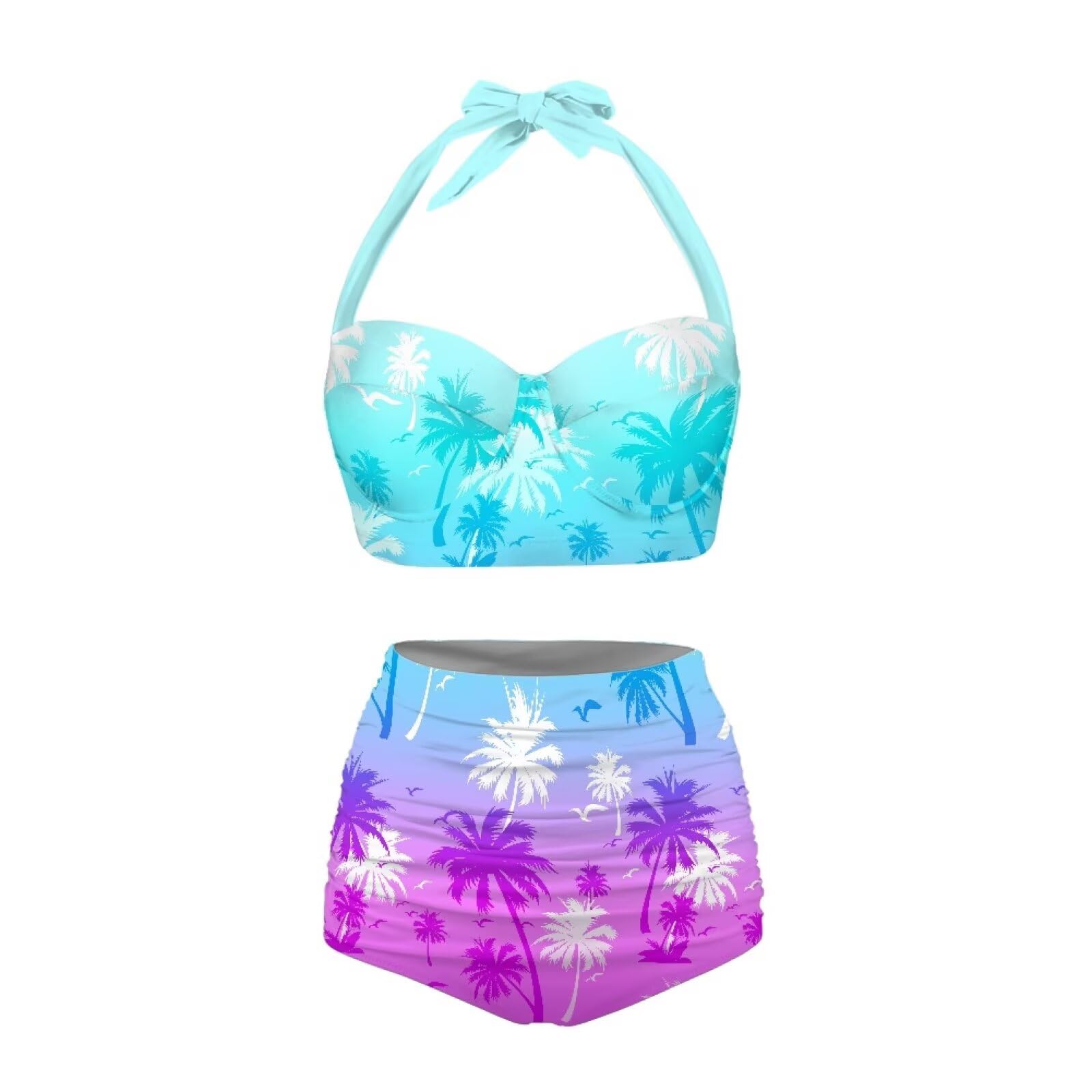 Costumi da bagno vintage da donna Retro Halter Costumi da bagno a vita alta Bikini