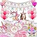 Produktbild Tacobear 219Stk. Einhorn Party Geburtstag Deko Einhorn Pappgeschirr Einhorn Ballon Einhorn Haarreif Partytüten Partyhut für Kinder Mädchen Einhorn Kindergeburtstag Partyzubehör Mitgebsel