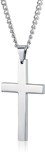 MILACOLATO Stainless Steel Cross Necklace for Men Women Crucifix Pendant Necklace 3mm with Link Chain Silver Croix Nekles Jewellery 24Inches(61cm)